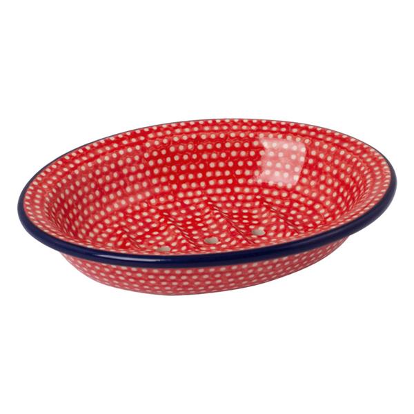 Seifenschale aus Keramik, rot mit Punktdesign